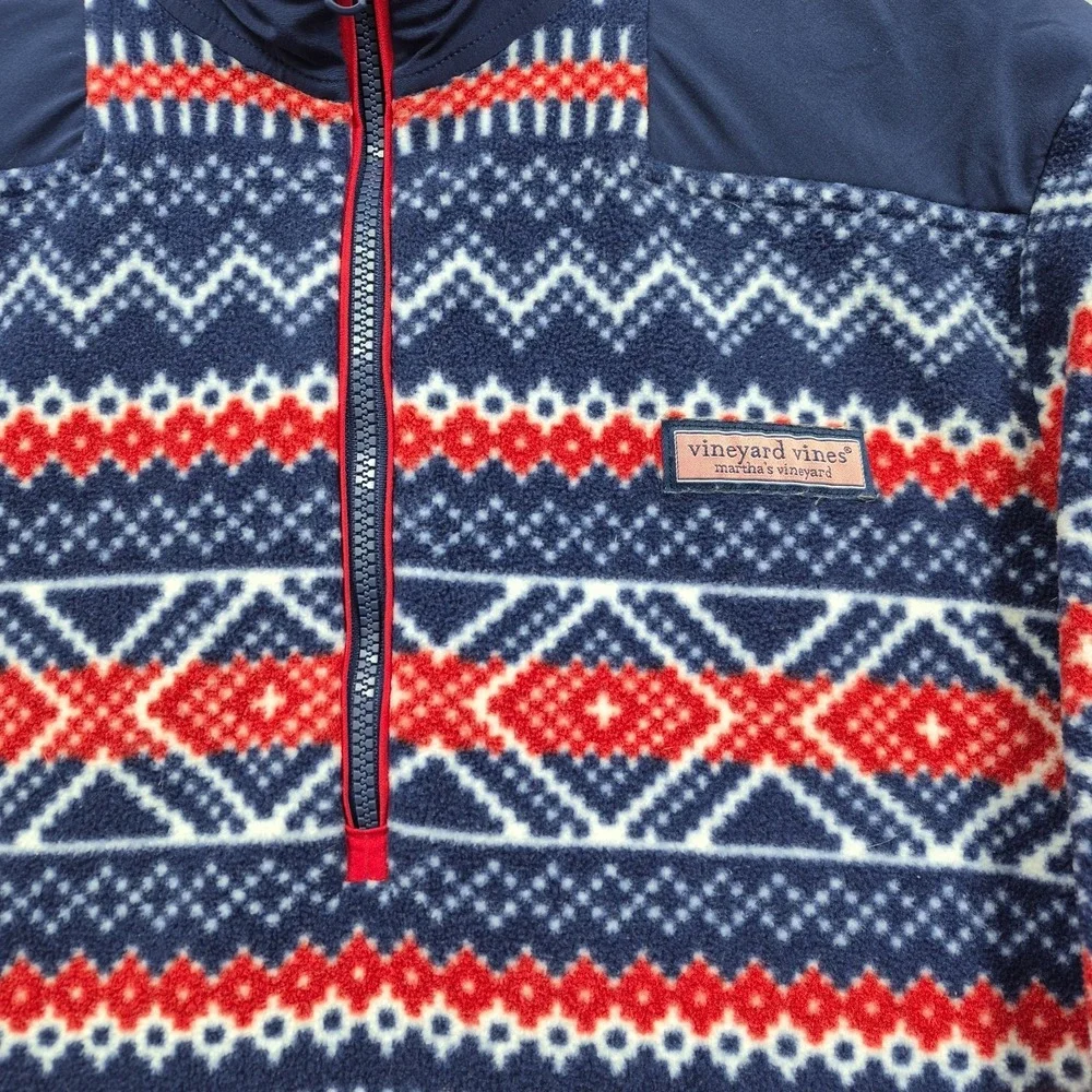 Vineyard Vines Sweater Men's M Blue Red Fair Isles Fleece Quarter Zip Pullover